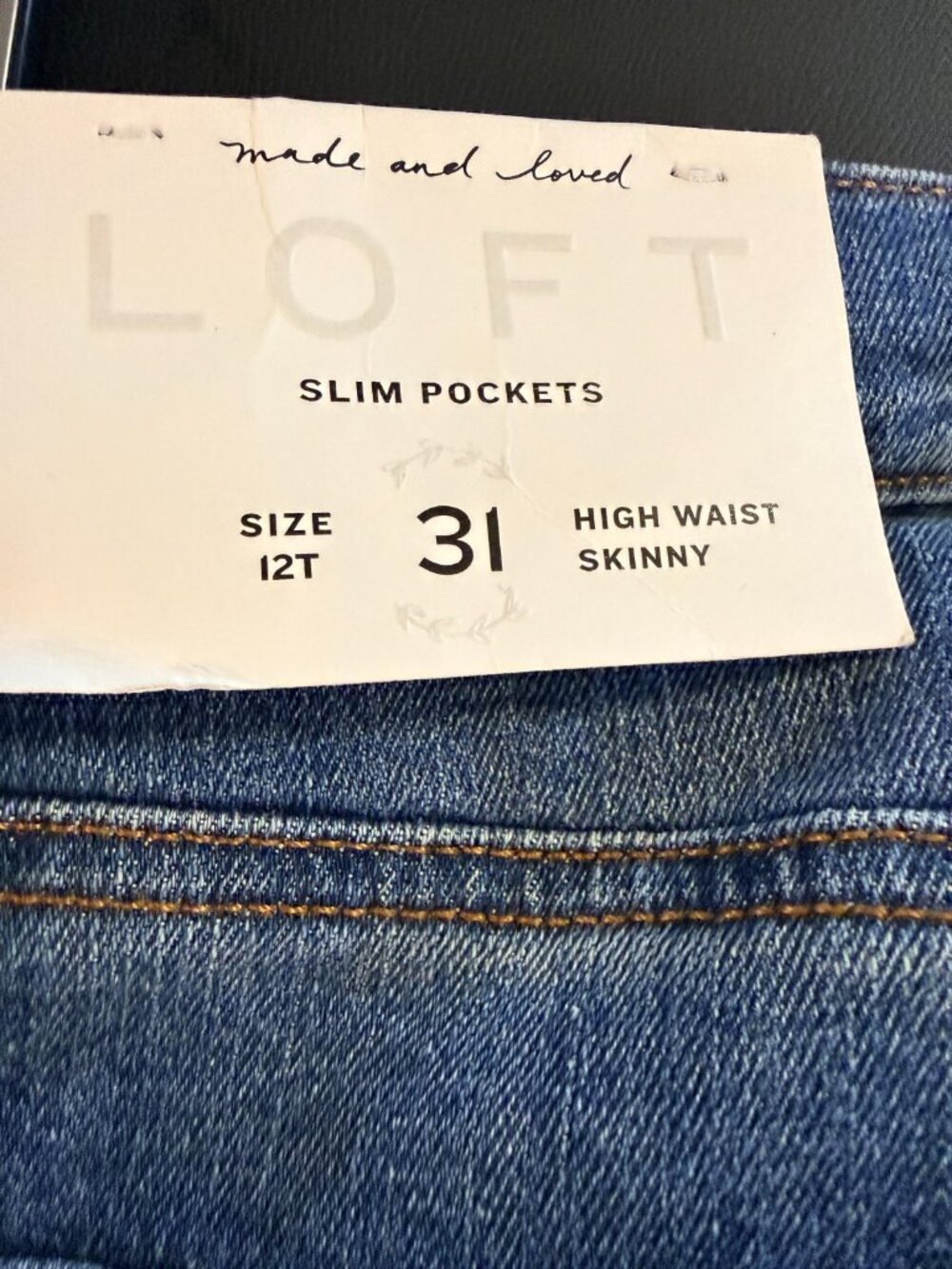 LOFT High Rise Skinny Jeans Classic Dark Indigo Wash Style 558186 12 Tall / 31 - Picture 4 of 10
